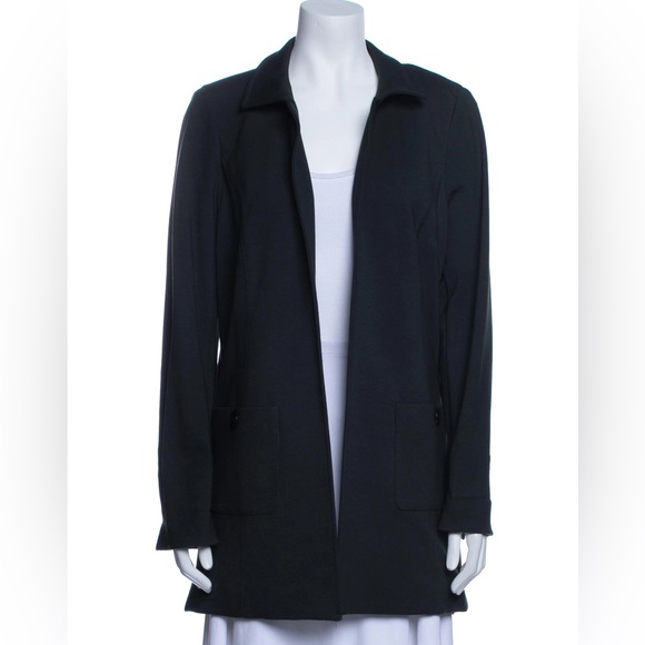 Nina McLemore PONTE KNIT CAR COAT Open Front Long Blazer Jacket Size 10 Black - Picture 14 of 16